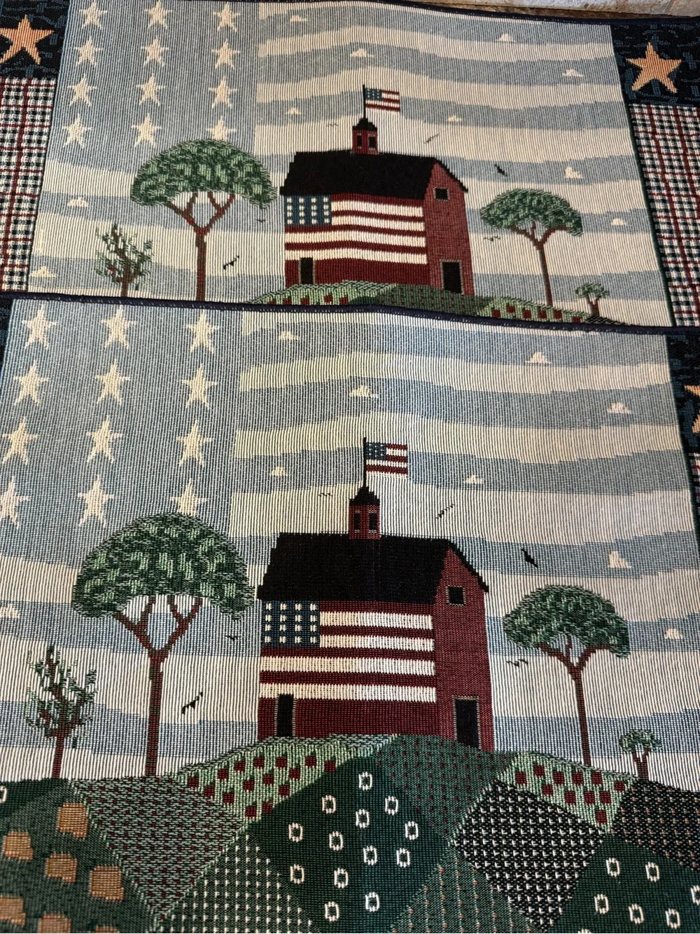 Warren Kimble Set 4 Americana Barn Flag Tapestry Placemats Made in USA